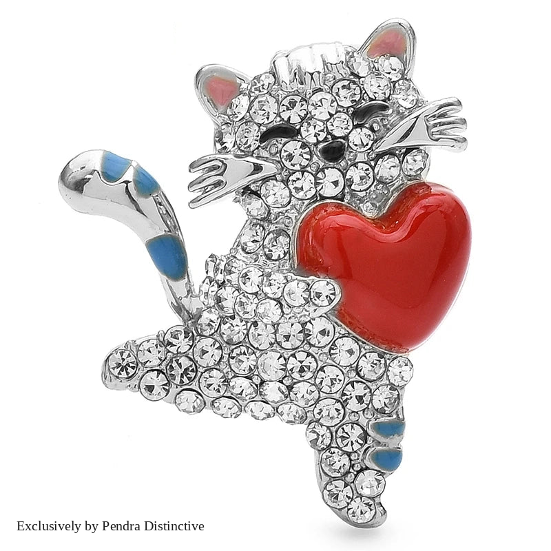PENDRA Cute Heart Cat Brooch