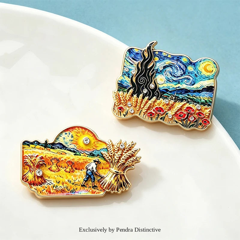 PENDRA Cypresse Harvest Wheat Field Art Brooch