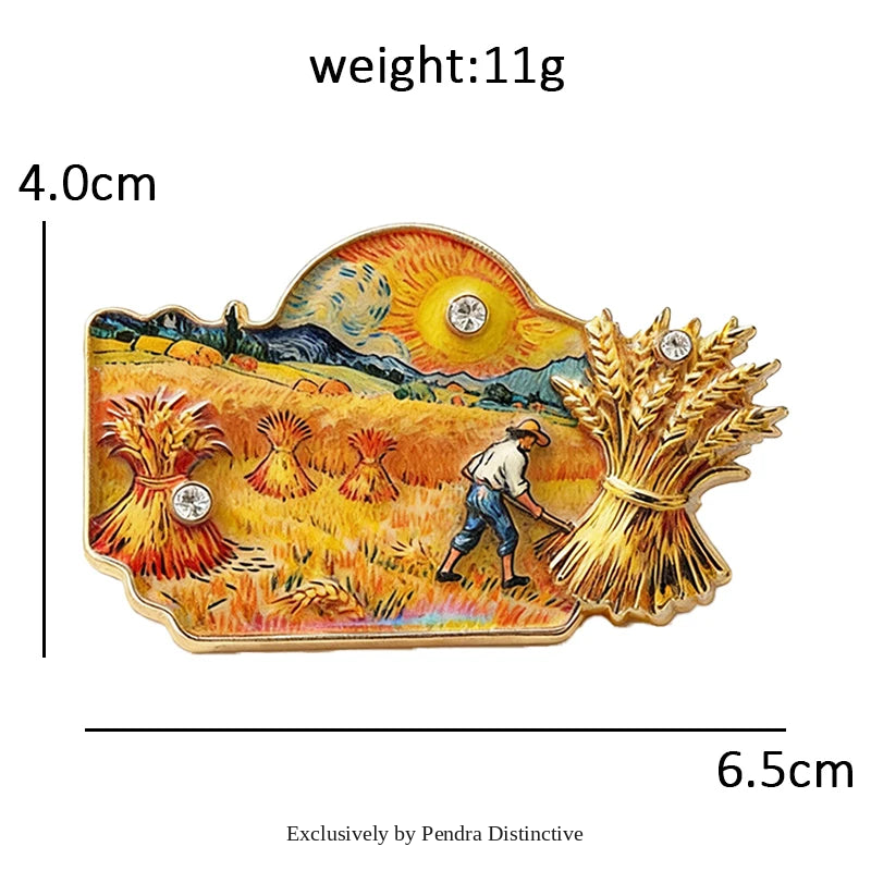 PENDRA Cypresse Harvest Wheat Field Art Brooch