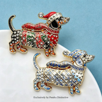 PENDRA Dachs Rhinestone Christmas Dog Brooch