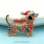 PENDRA Dachs Rhinestone Christmas Dog Brooch