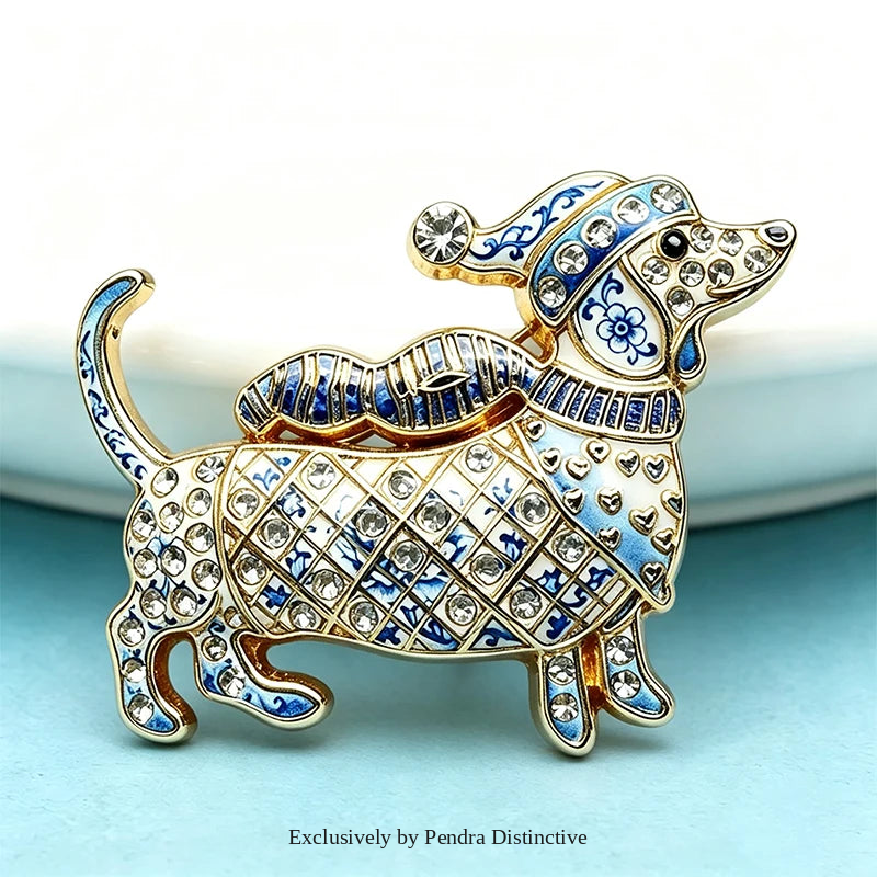PENDRA Dachs Rhinestone Christmas Dog Brooch