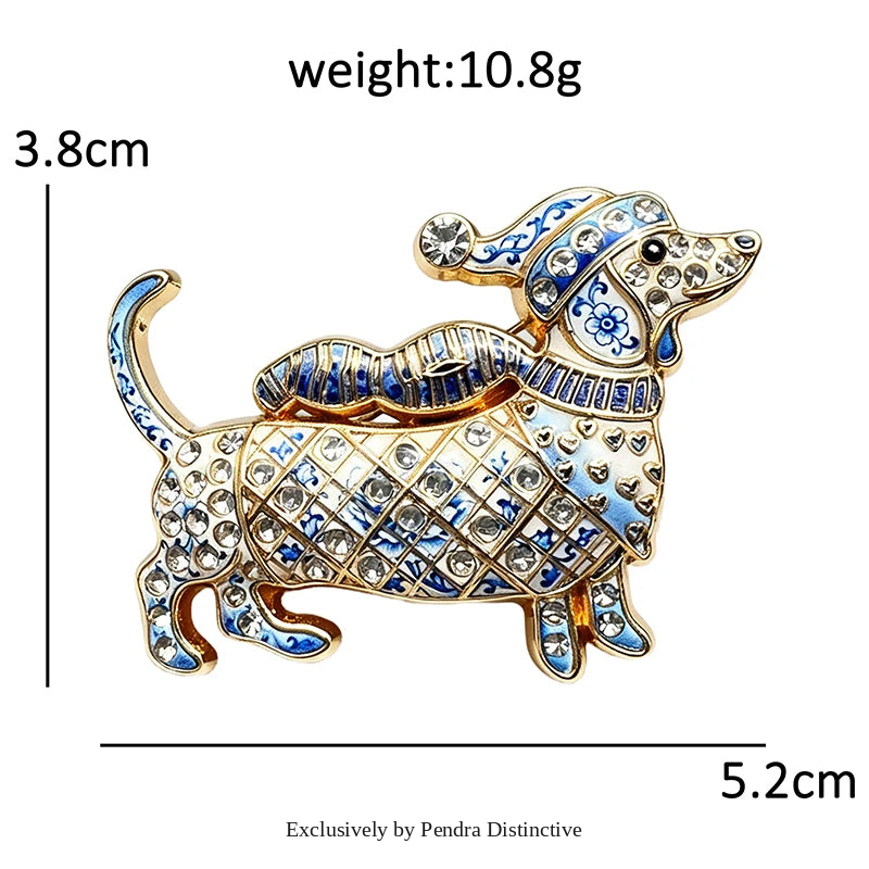 PENDRA Dachs Rhinestone Christmas Dog Brooch