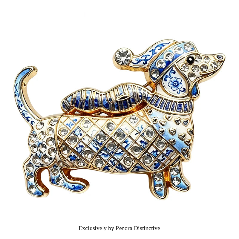PENDRA Dachs Rhinestone Christmas Dog Brooch