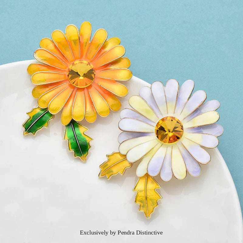 PENDRA Daisyelle Enamel Daisy Flower Brooch