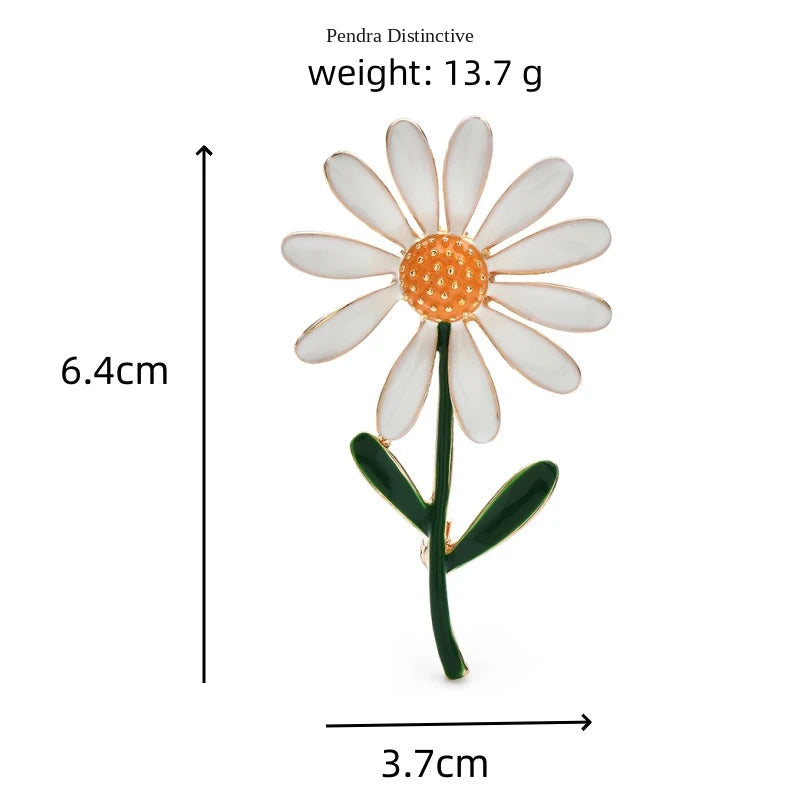 PENDRA Daisyelle Lovely White Daisy Flower Brooch