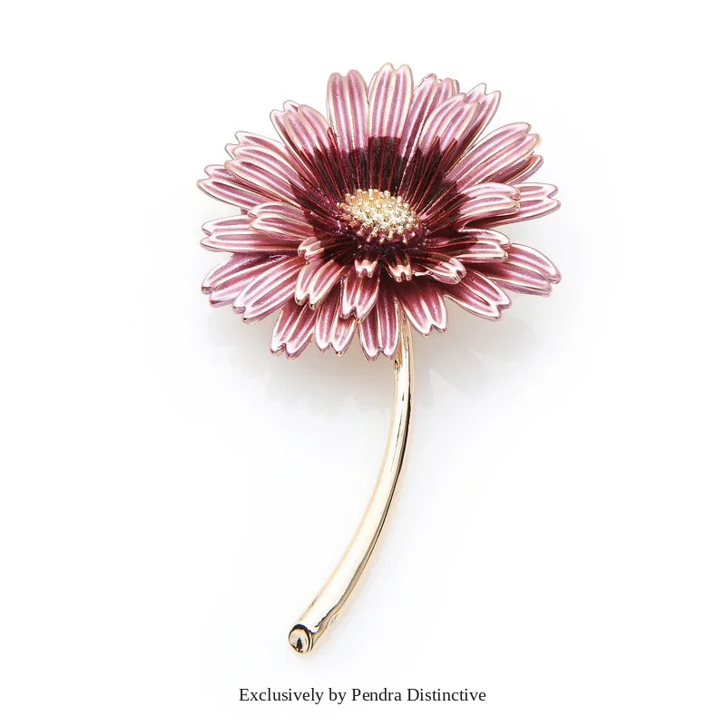 PENDRA Daisyelle Pink Enamel Daisy Flower Brooch
