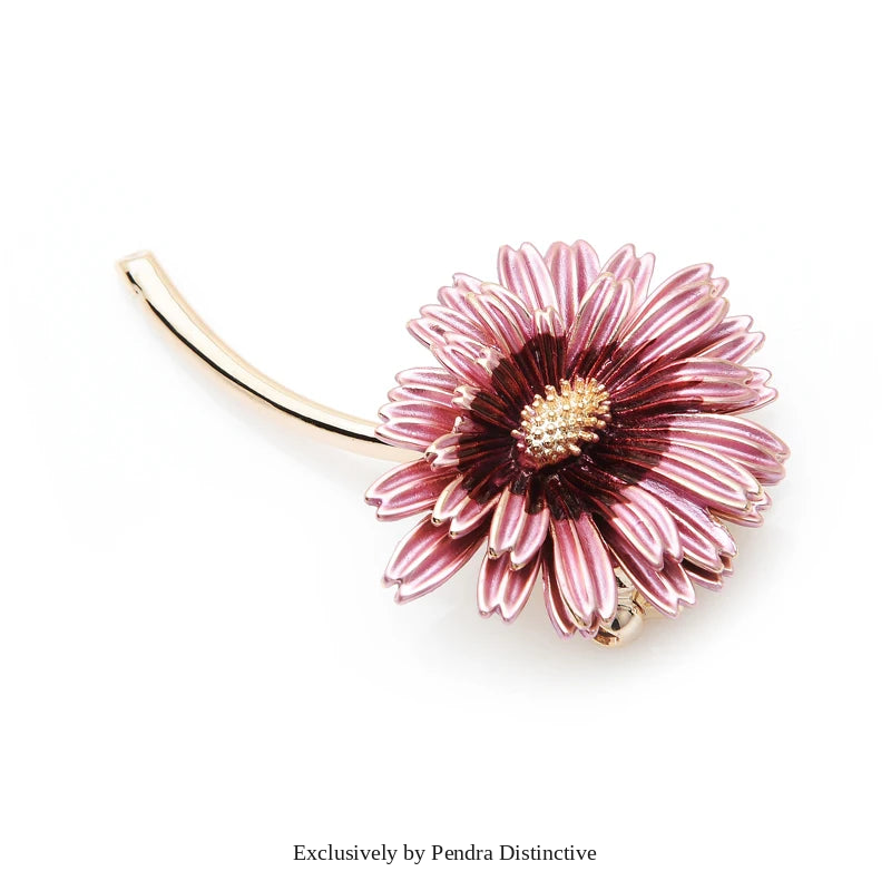PENDRA Daisyelle Pink Enamel Daisy Flower Brooch