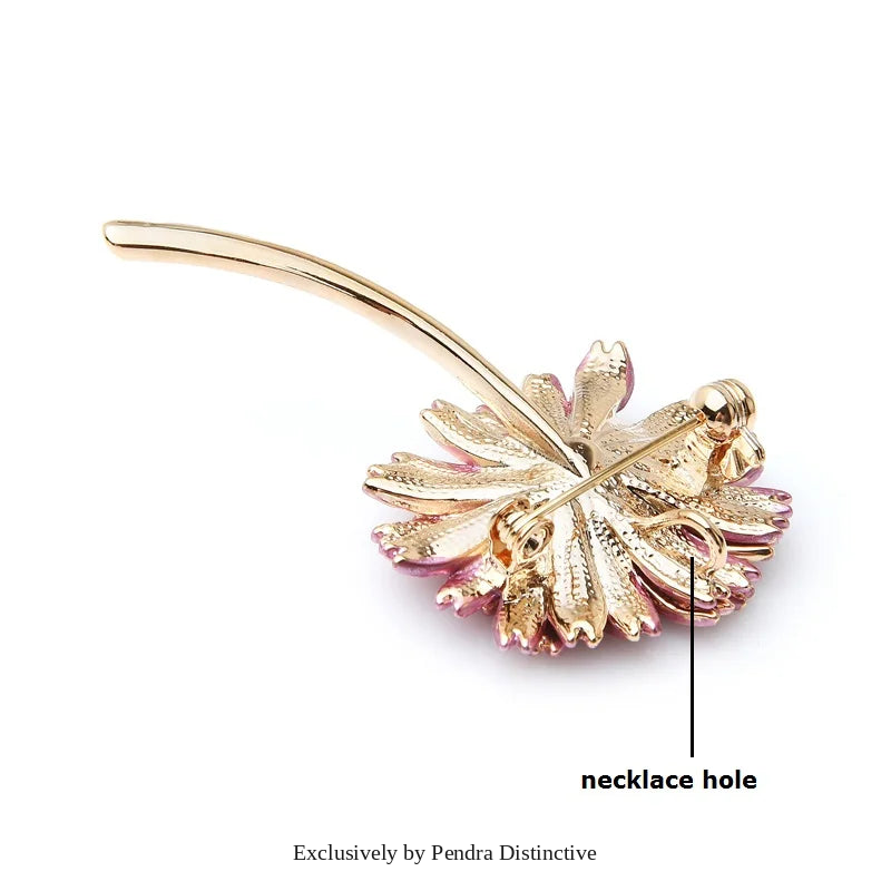 PENDRA Daisyelle Pink Enamel Daisy Flower Brooch