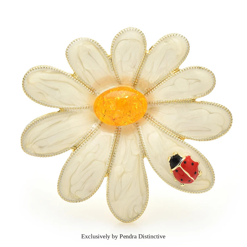 PENDRA Daisyora Large Enamel Daisy Flower Brooch