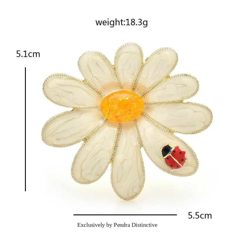 PENDRA Daisyora Large Enamel Daisy Flower Brooch