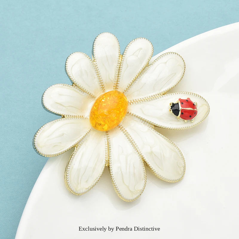 PENDRA Daisyora Large Enamel Daisy Flower Brooch