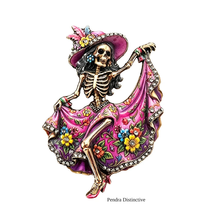 PENDRA Charming Dancing Skeleton Brooch