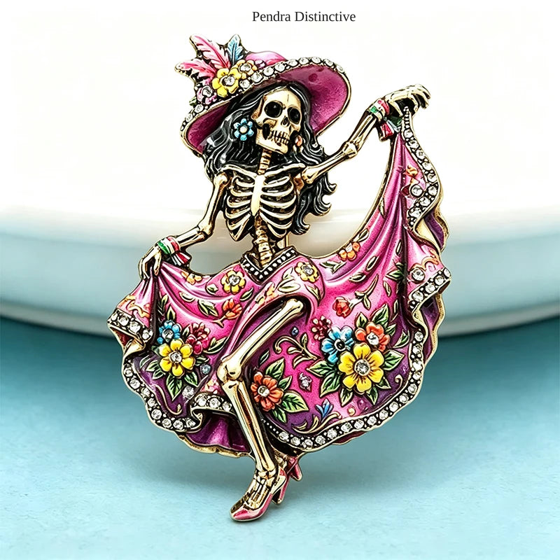 PENDRA Charming Dancing Skeleton Brooch