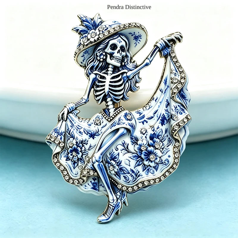 PENDRA Charming Dancing Skeleton Brooch