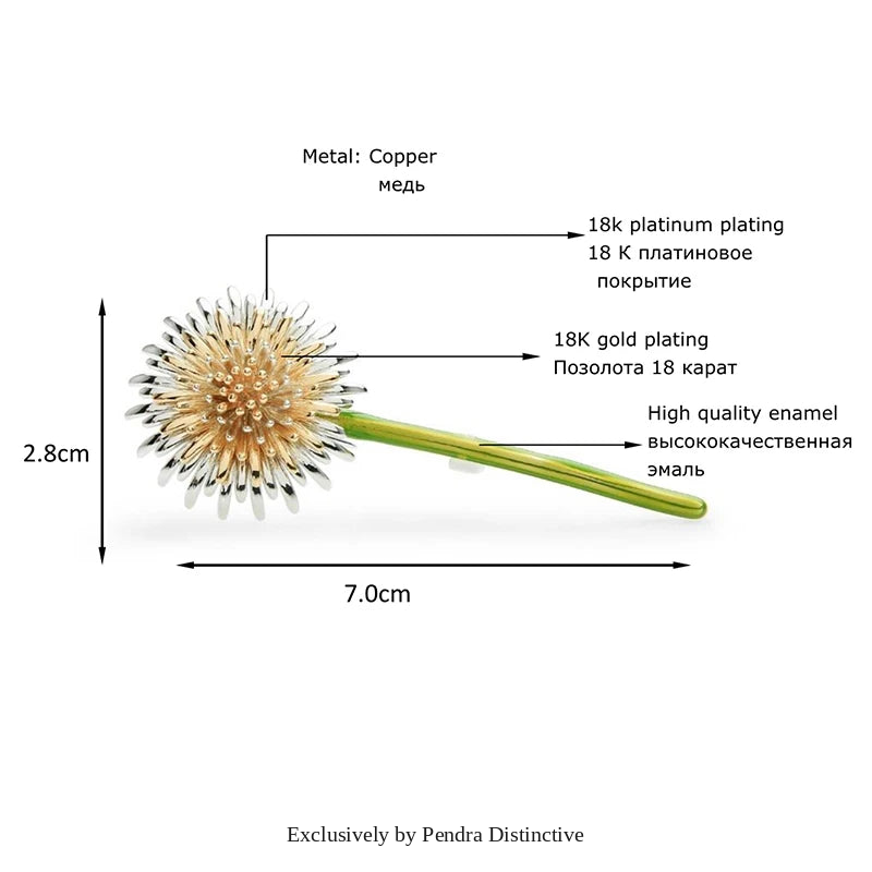 PENDRA Dandelia Green Enamel Dandelion Brooch