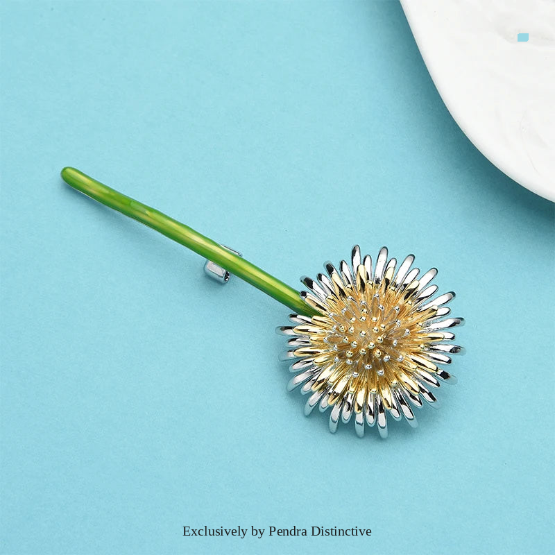 PENDRA Dandelia Green Enamel Dandelion Brooch