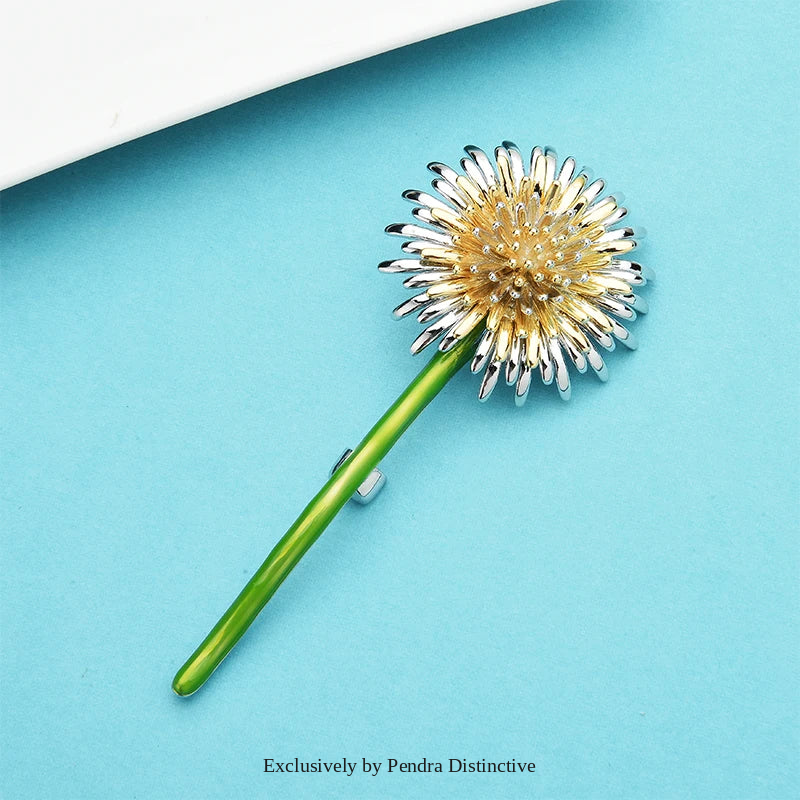 PENDRA Dandelia Green Enamel Dandelion Brooch