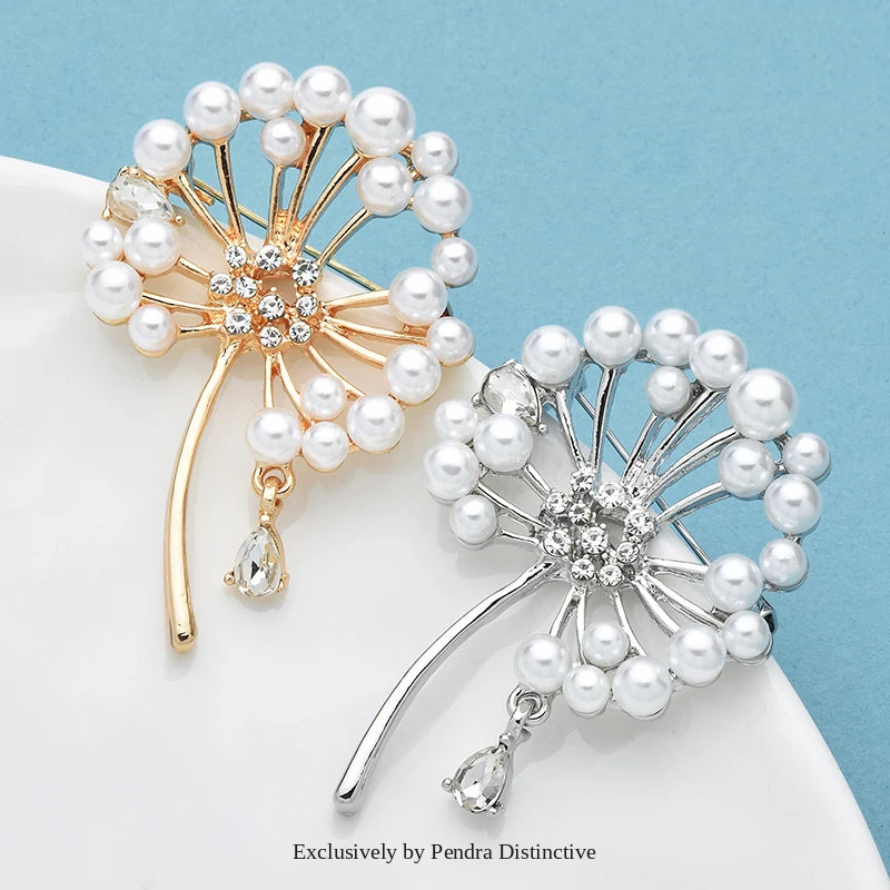 PENDRA Dandeline Elegant Pearl Dandelion Brooch