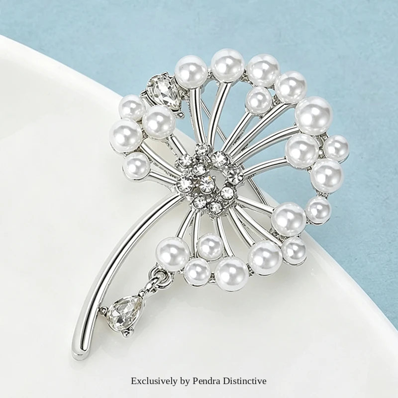 PENDRA Dandeline Elegant Pearl Dandelion Brooch