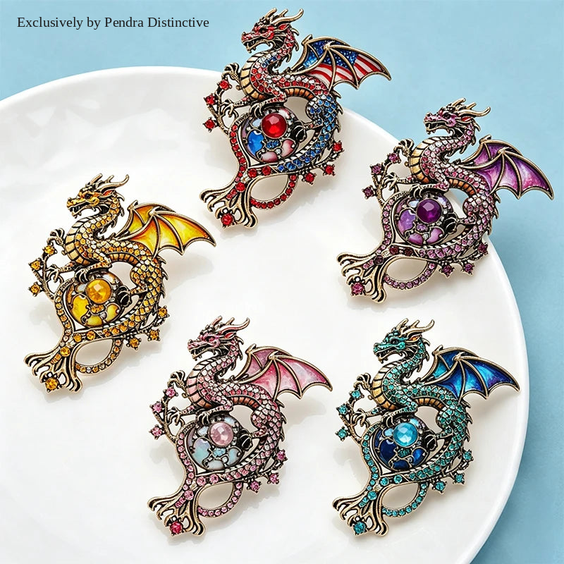 PENDRA Dragon US-Flag Animal Brooch