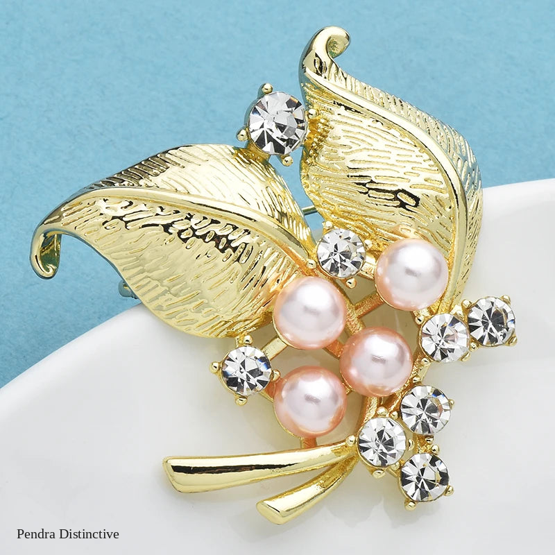 PENDRA Elowen Pearl Leaf Floral Brooch