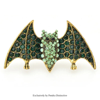 PENDRA Emerald Bat Rhinestone Brooch