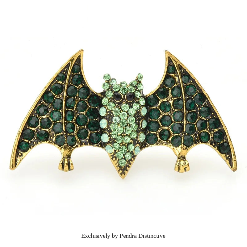 PENDRA Emerald Bat Rhinestone Brooch