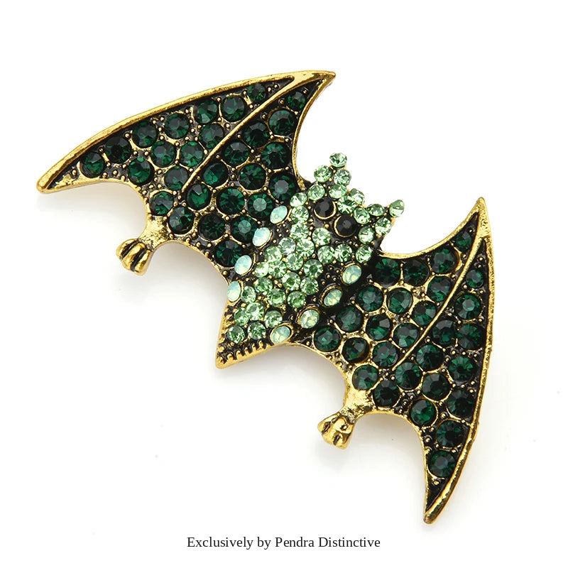 PENDRA Emerald Bat Rhinestone Brooch