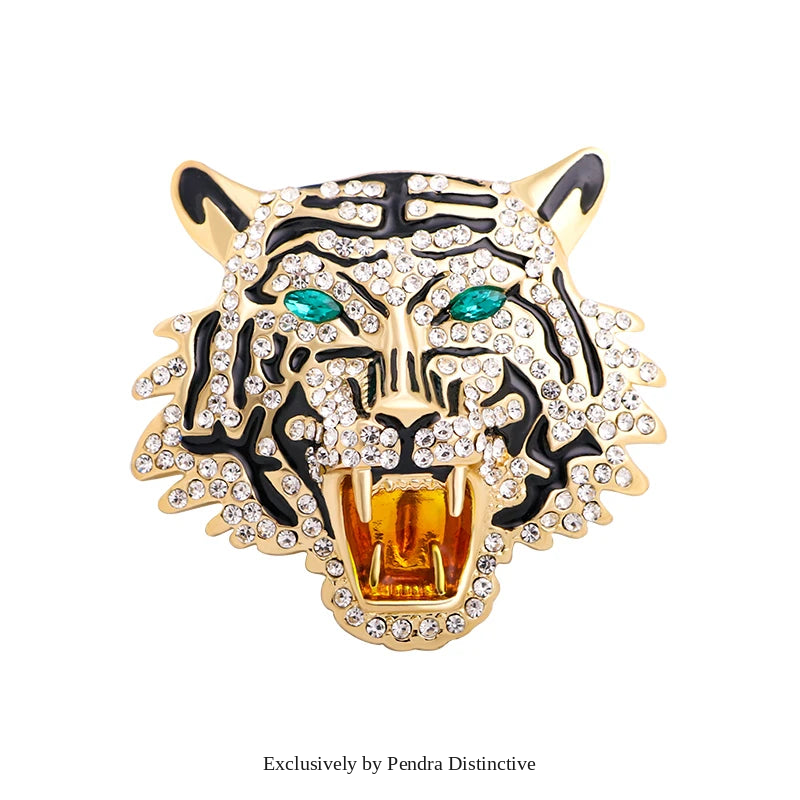 PENDRA Emerald Eye Tiger Head Brooch