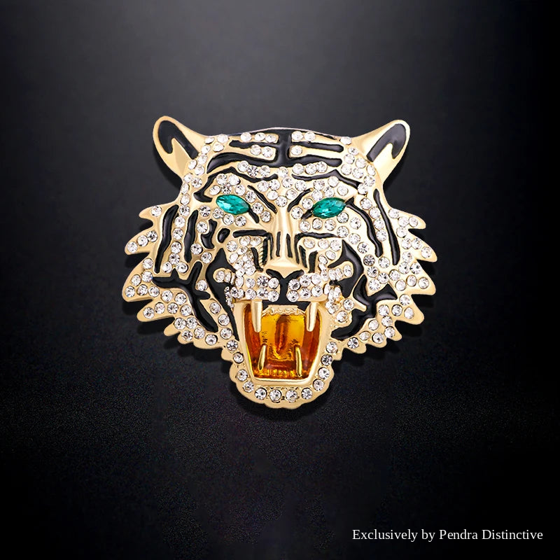 PENDRA Emerald Eye Tiger Head Brooch