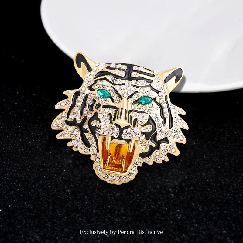 PENDRA Emerald Eye Tiger Head Brooch