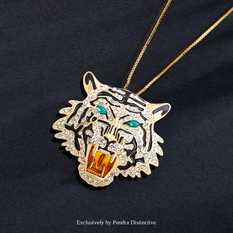 PENDRA Emerald Eye Tiger Head Brooch