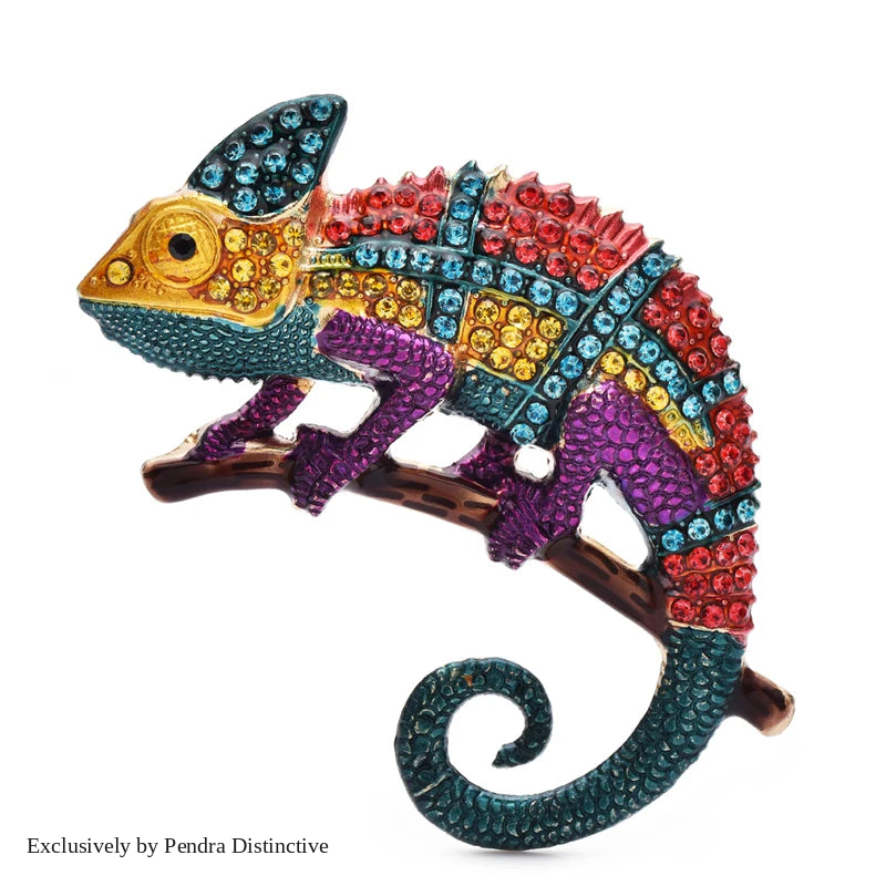 PENDRA Emerald Gecko Rhinestone Animal Brooch