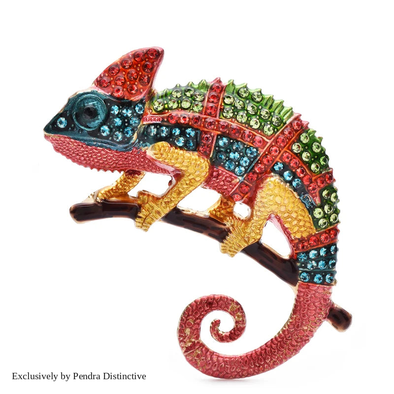 PENDRA Emerald Gecko Rhinestone Animal Brooch