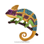 PENDRA Emerald Gecko Rhinestone Animal Brooch