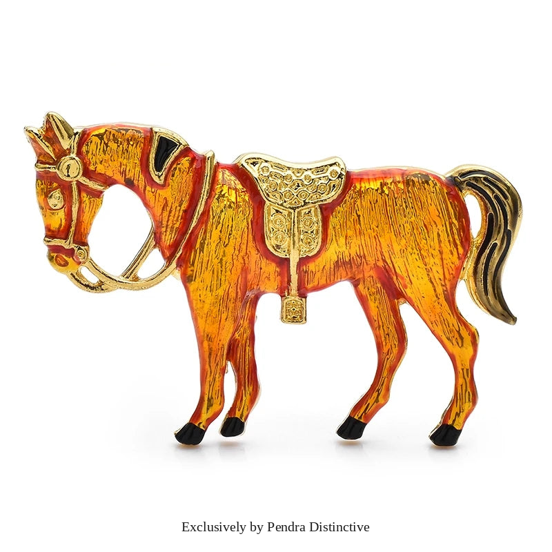 PENDRA Enamel Brown Horse Zodiac Brooch