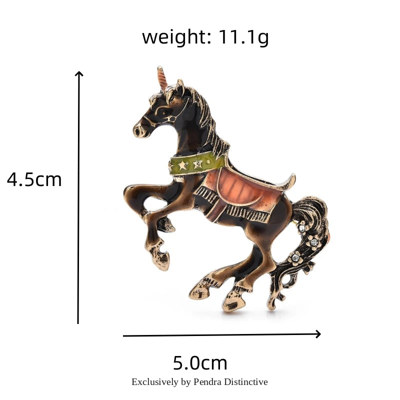 PENDRA Enamel Horse Raising Legs Brooch