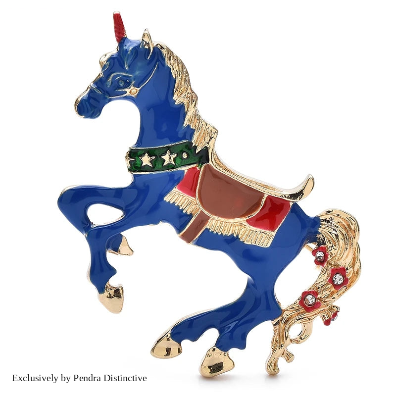 PENDRA Enamel Horse Raising Legs Brooch