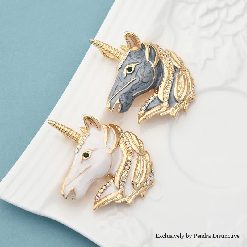 PENDRA Enamel Icorn Unicorn Horse Brooch
