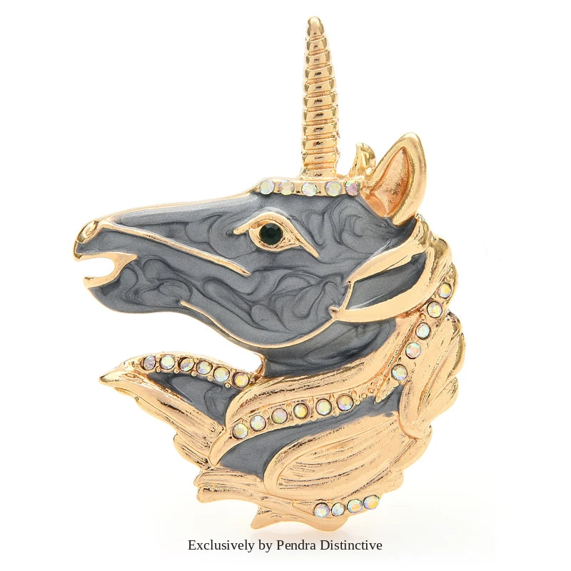 PENDRA Enamel Icorn Unicorn Horse Brooch