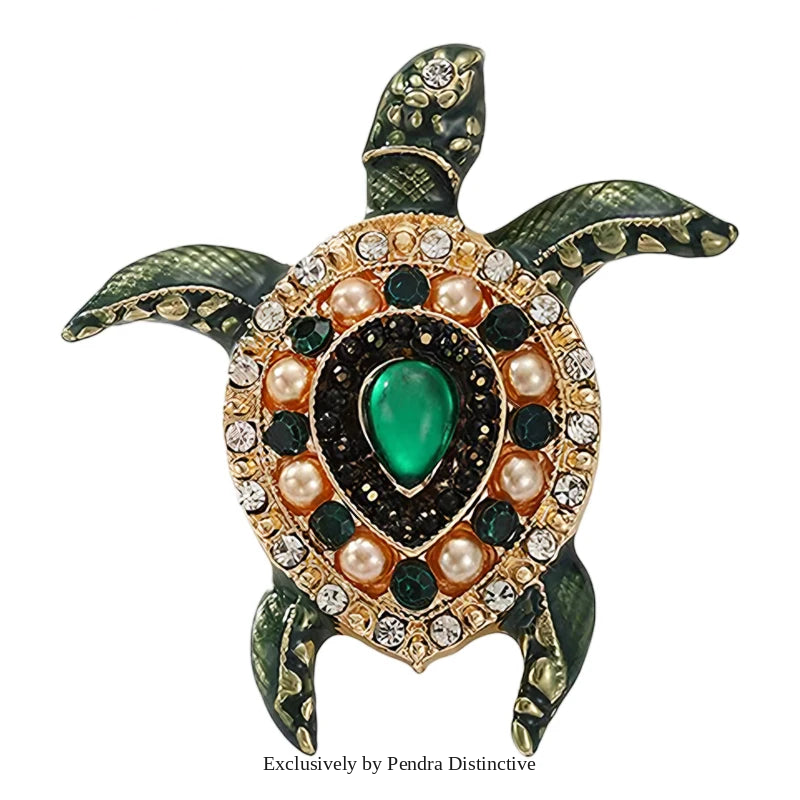 PENDRA Enamel Sea Turtle Rhinestone Brooch