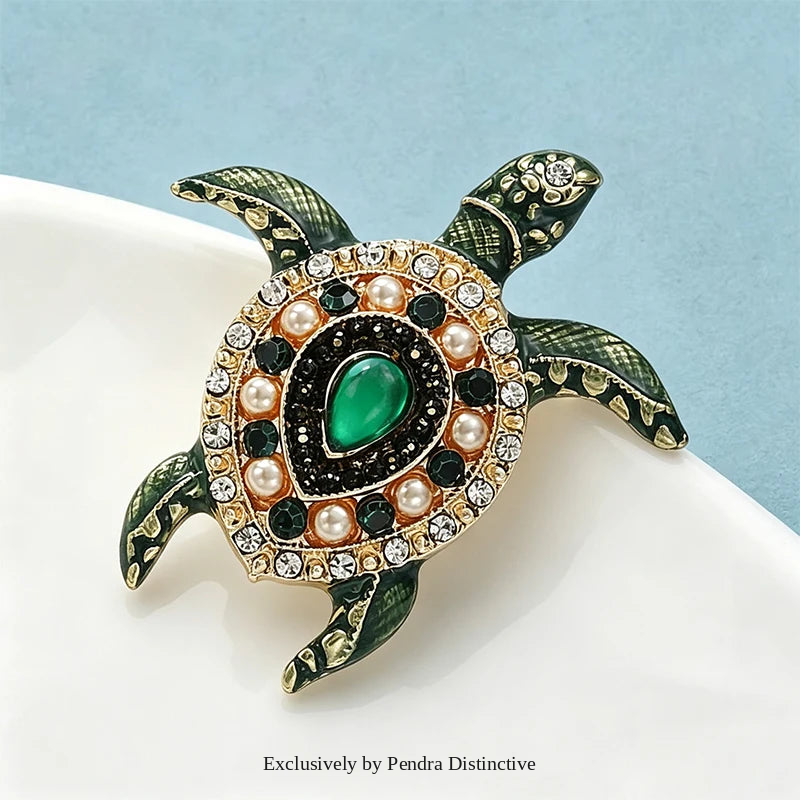 PENDRA Enamel Sea Turtle Rhinestone Brooch