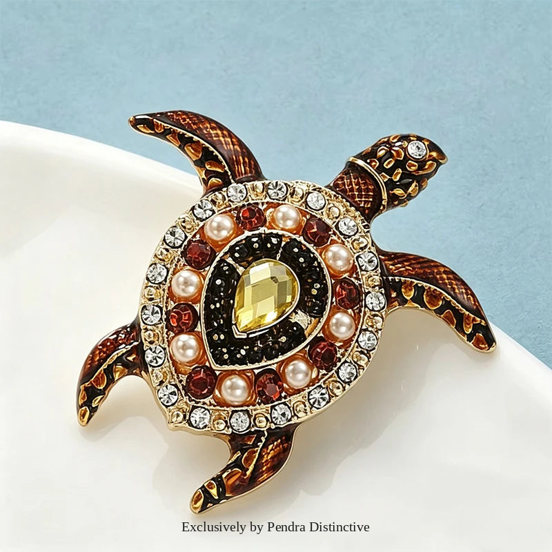 PENDRA Enamel Sea Turtle Rhinestone Brooch