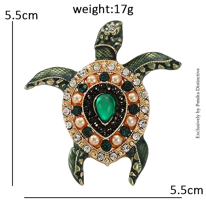 PENDRA Enamel Sea Turtle Rhinestone Brooch