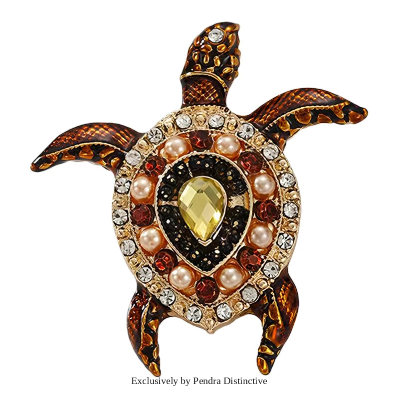 PENDRA Enamel Sea Turtle Rhinestone Brooch