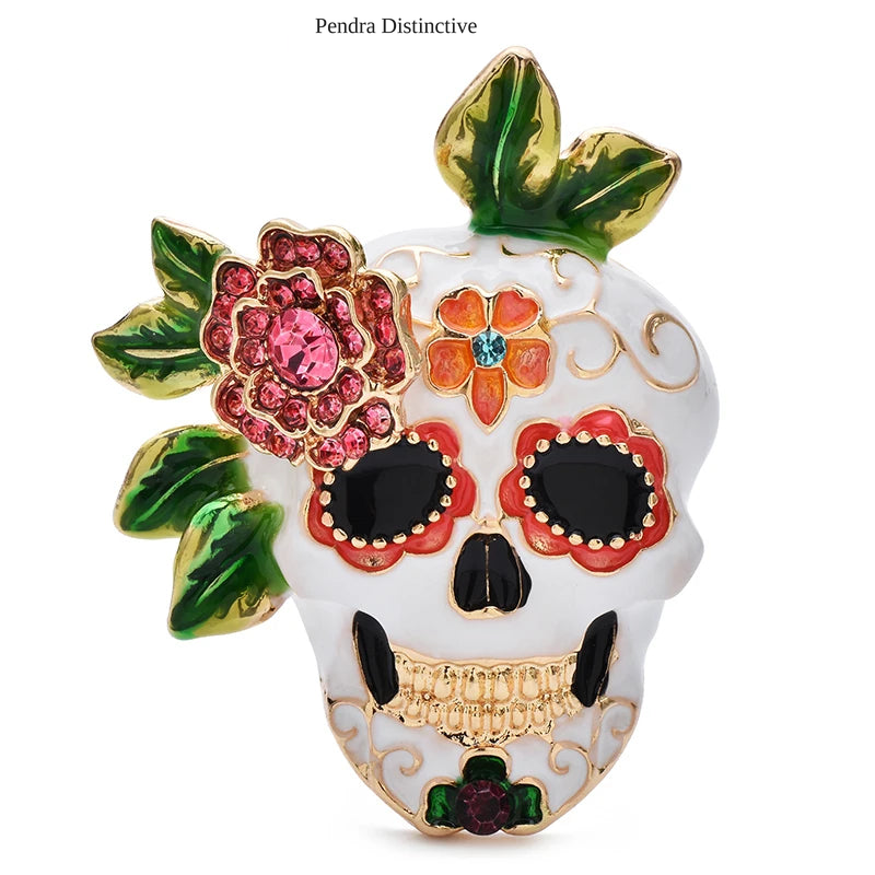 PENDRA Lovely Enamel Skull Brooch