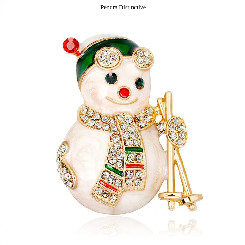 PENDRA Lovely Enamel Snowman Brooch