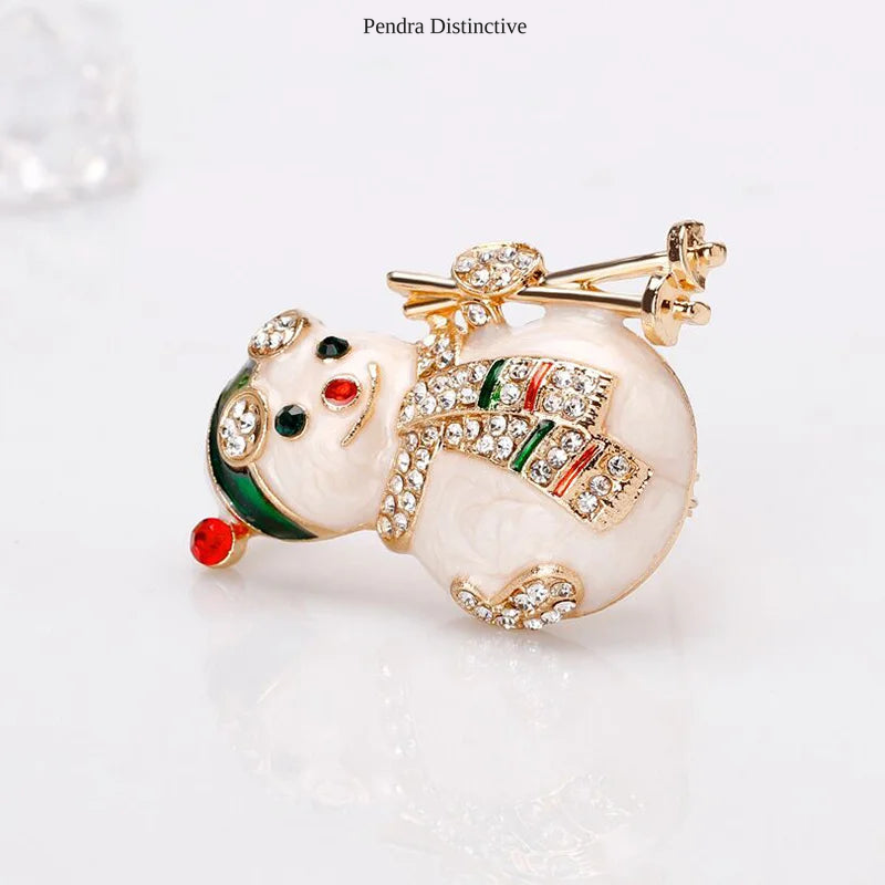 PENDRA Lovely Enamel Snowman Brooch