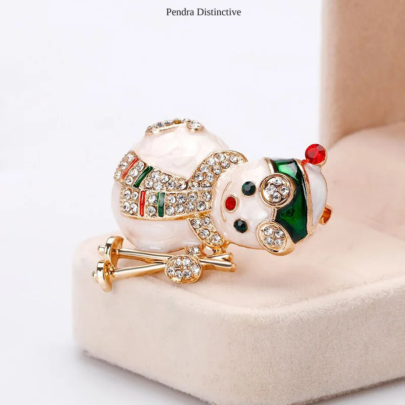 PENDRA Lovely Enamel Snowman Brooch